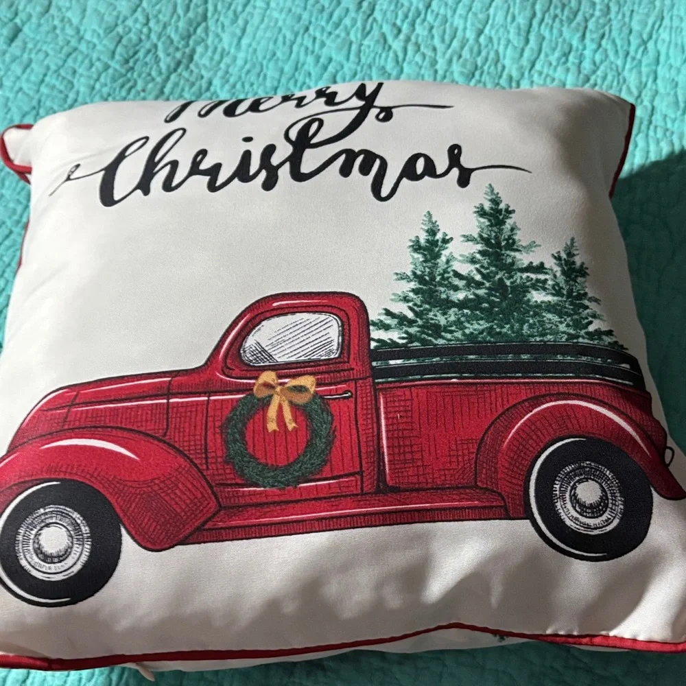 Festive Red Truck Christmas Pillow